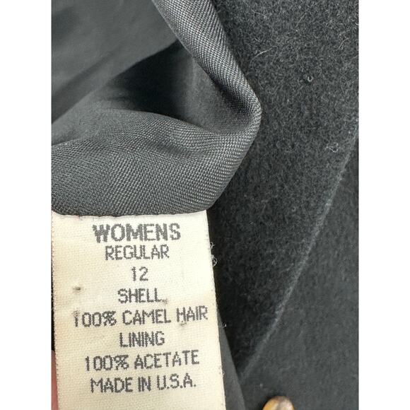 Lands' End Jacket Women 12 Black One Button 100% Camel Hair Wool Blazer - Picture 6 of 8